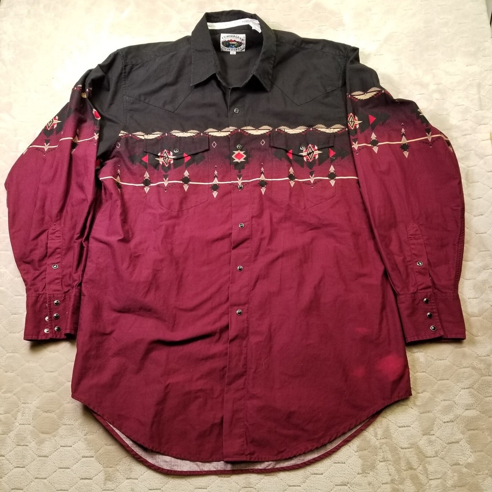 Cumberland Outfitters Long‎ Sleeve Pearl Snap Western Aztec XL Brushpopper Vtg
